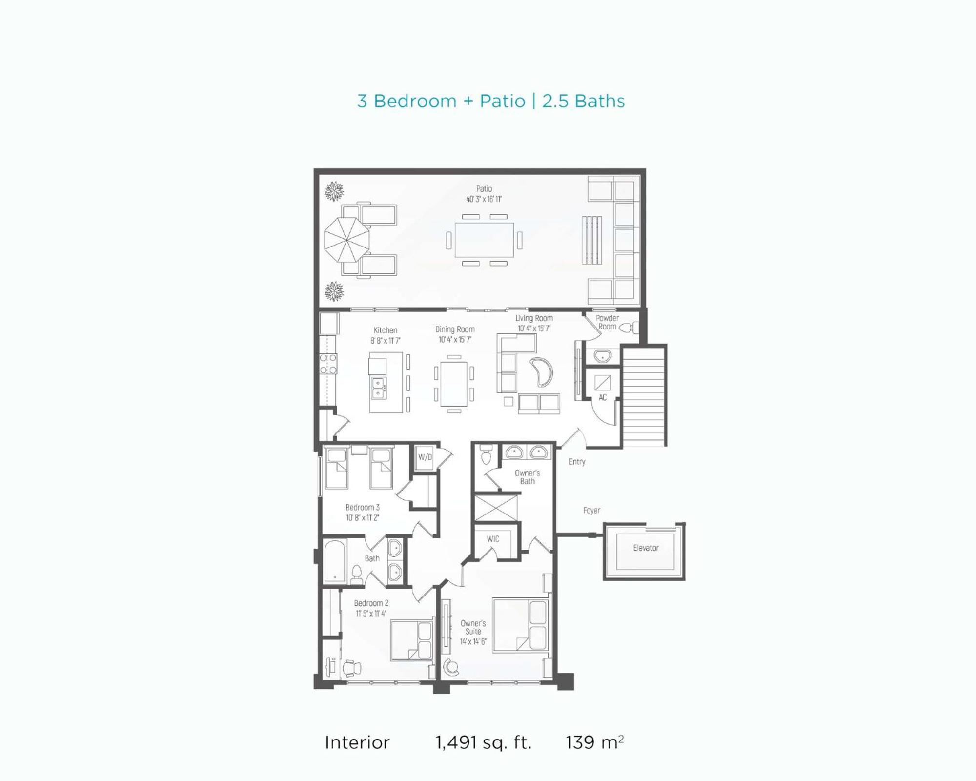Three-Bedroom Apartment Balcony