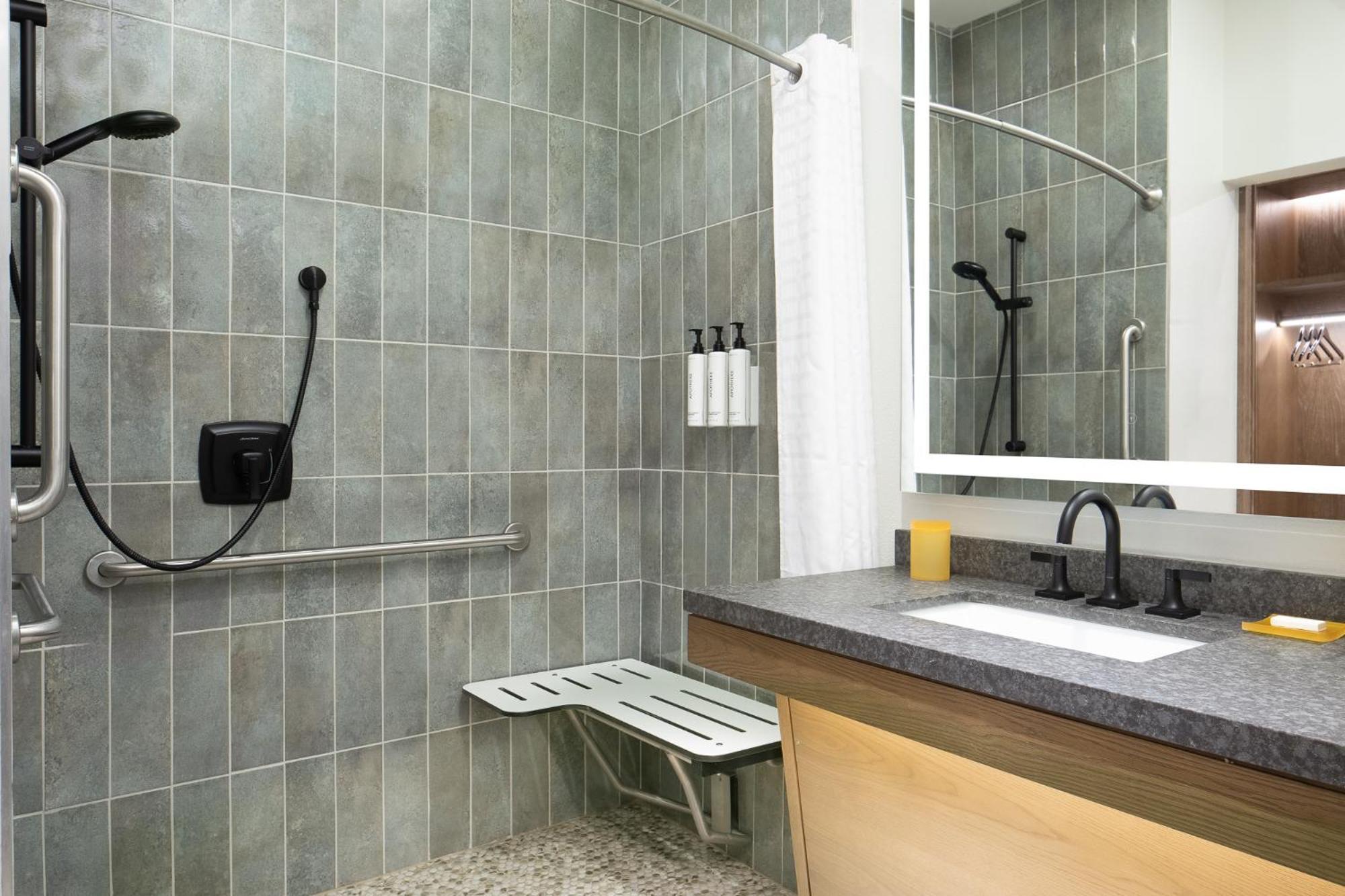 Standard Queen Room Mobility or Hearing Accessible Roll Shower