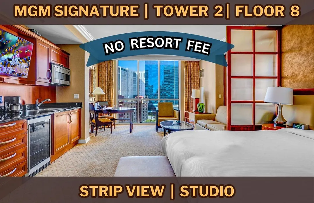 No Resort Fee Mgm Signature Studio Sleeps 4 Strip View Luxstayusa-1